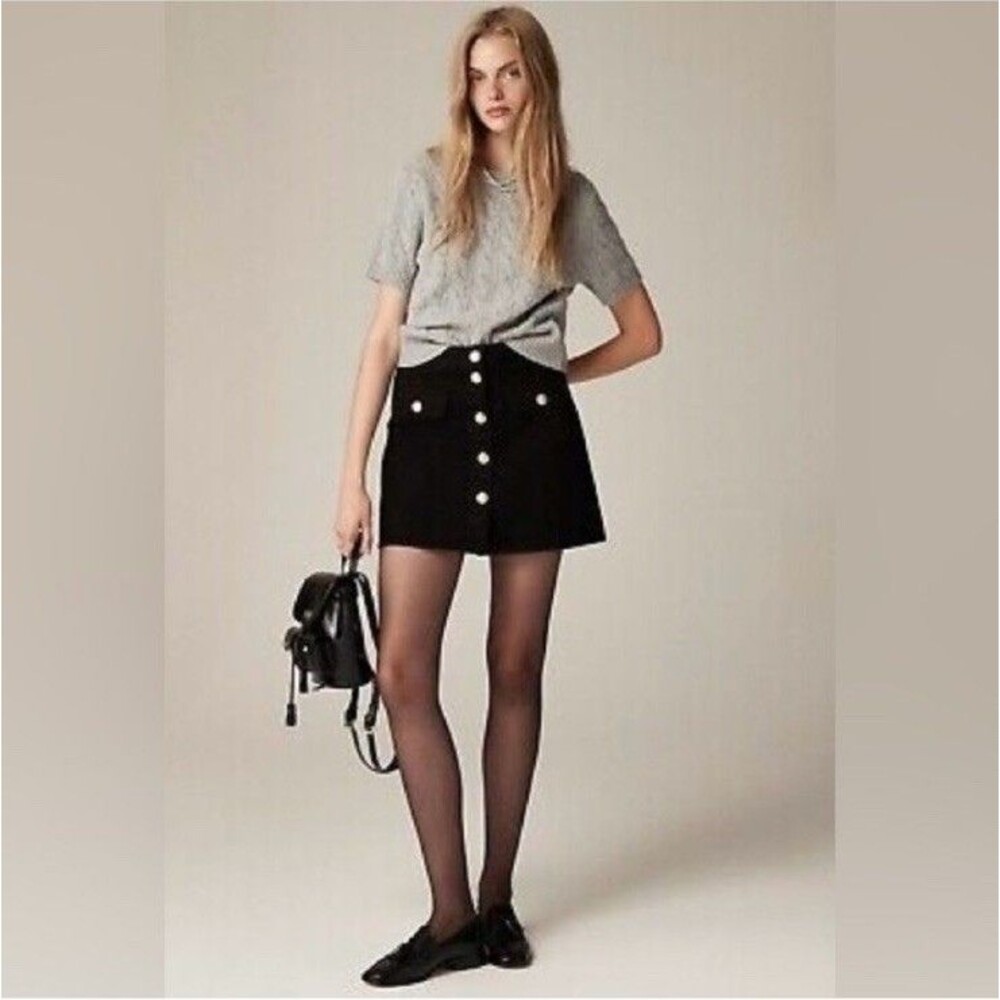 J.Crew Womens black rinse Button-front denim Black mini skirt NWT Size 4